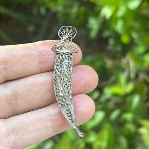 Vintage Filigree Sterling Silver Dagger Brooch